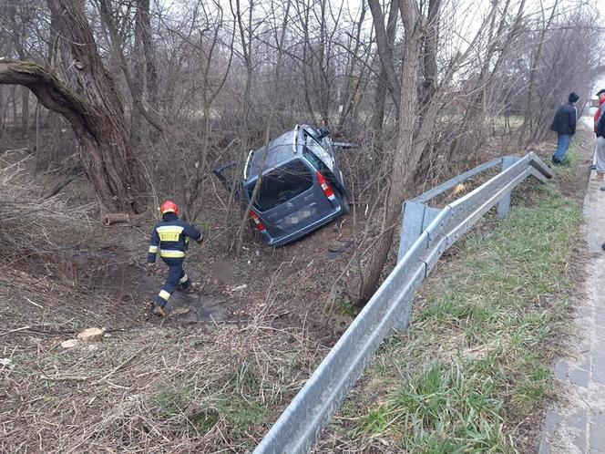 Lubaszowa. Kierujący citroenem wypadł z jezdni i wpadł do rowu