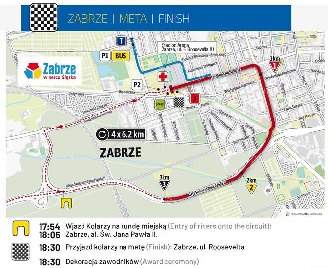 Mapa mety 2 etapu Tour de Pologne w Zabrzu