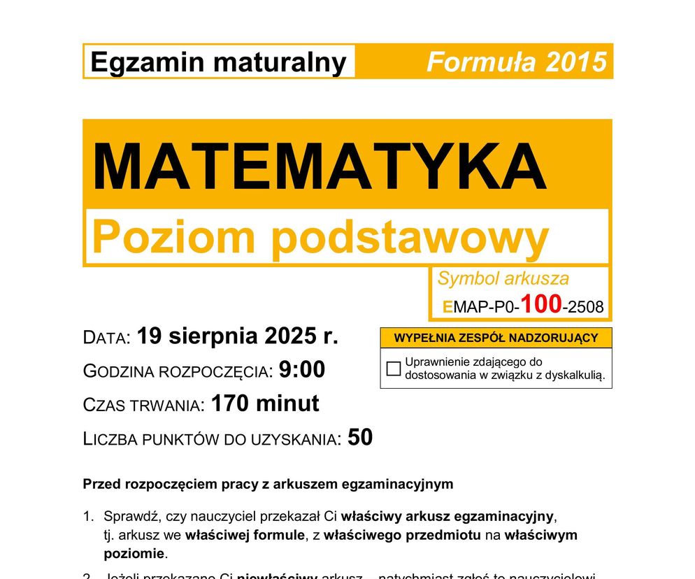 Matura poprawkowa 2025- FORMUŁA 2015