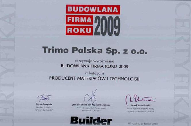 Wyróżnienie Budowlana Firma Roku 2009 dla Trimo 