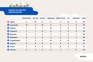 Gdzie są najlepsze warunki dla kierowców? Miasta do 300 tys. mieszkańców