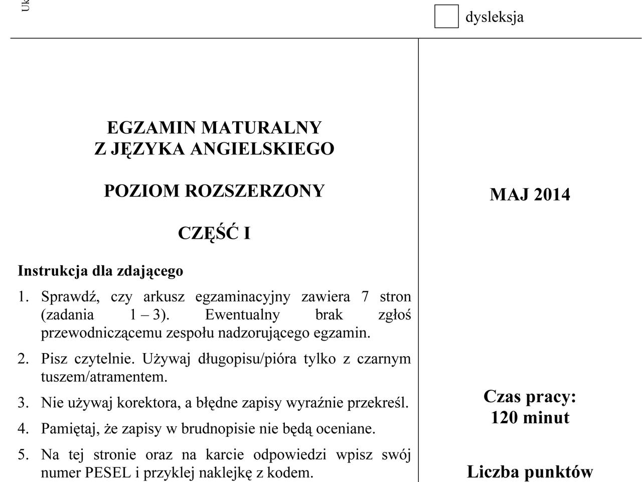 Matura 2014 język angielski ARKUSZE poziom rozszerzony cz. 1-1