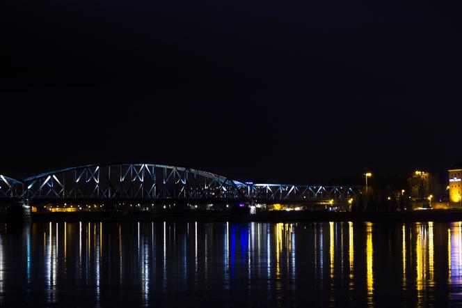 Most im. Piłsudskiego i Wisła w Toruniu. Wandale wrzucili do rzeki bujaczkę z Piernikowego Miasteczka