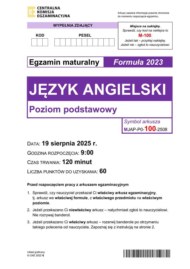 Matura poprawkowa angielski 2025 – ARKUSZE CKE, ODPOWIEDZI, ZADANIA