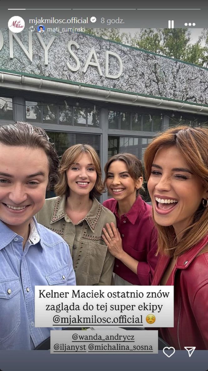 M jak miłość na planie. Maciek (Mateusz Ruciński), Aneta (Ilona Janyst), Kama (Michalina Sosna), Ania (Alina Szczegielniak) 