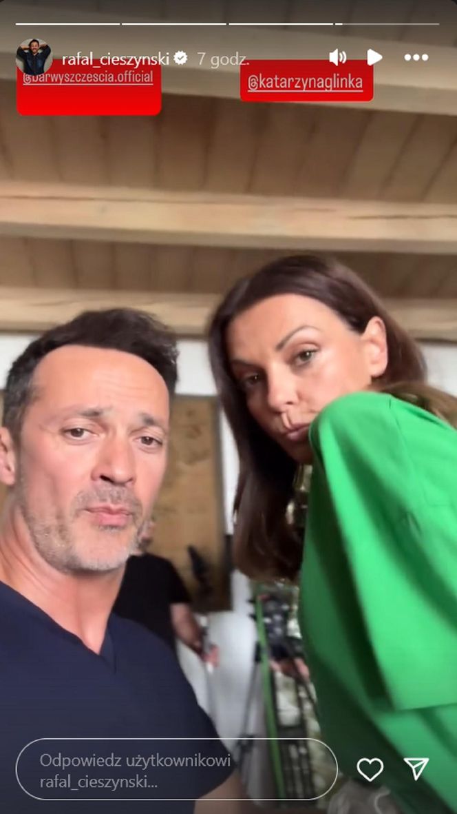 Barwy szczęścia na planie. Kasia (Katarzyna Glinka), Mariusz (Rafał Cieszyński)