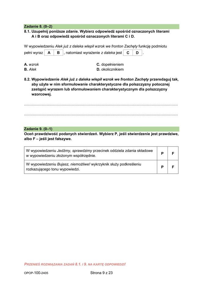Egzamin ósmoklasisty - arkusz z języka polskiego 2024