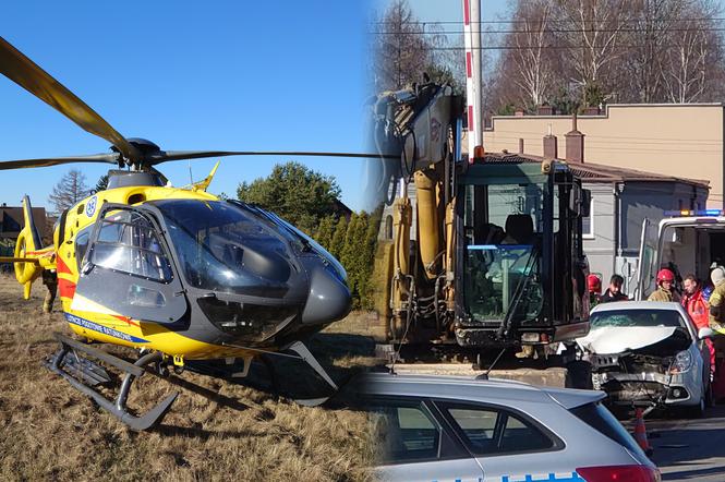 Koszmarny wypadek w Strzemieszycach. Samochód z impetem uderzył w koparkę. Lądował LPR