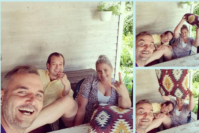 Barwy szczęścia po wakacjach 2019. Maurycy Szkatułka (Paweł Koślik), Aldona (Elżbieta Romanowska), Borys (Jakub Wieczorek)