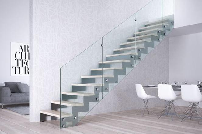 schody policzkowe ze szklana balustradą