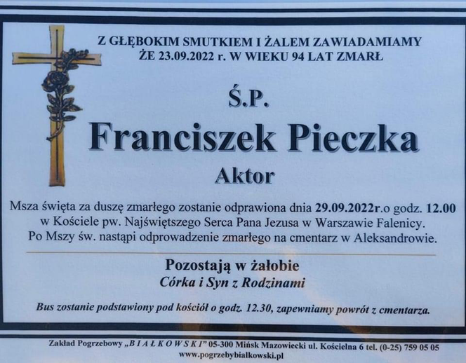 Nekrolog Franciszka Pieczki