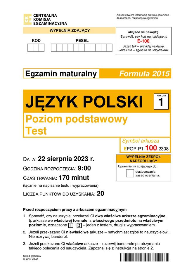 Matura poprawkowa 2023: polski. Formuła 2015