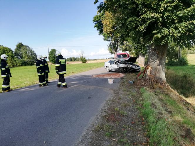 GROŹNY WYPADEK w miejscowości Lutkowo. Kobieta uderzyła w drzewo, a następnie DACHOWAŁA