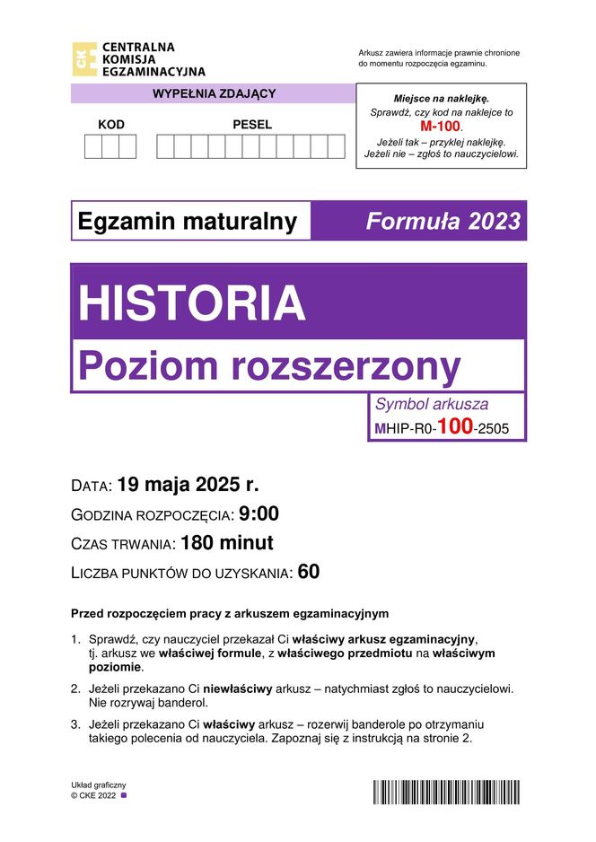 Matura historia 2025: Odpowiedzi i arkusze CKE [19.05.2025] nowa formuła 2023	