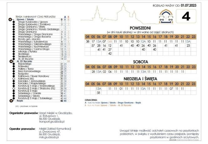 Wakacyjne zmiany w rozkładach jazdy MZK Grudziądz