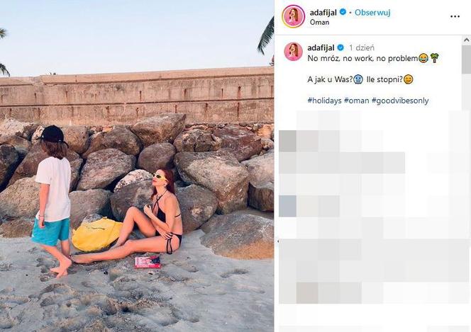 Ada Fijał z synem na plaży