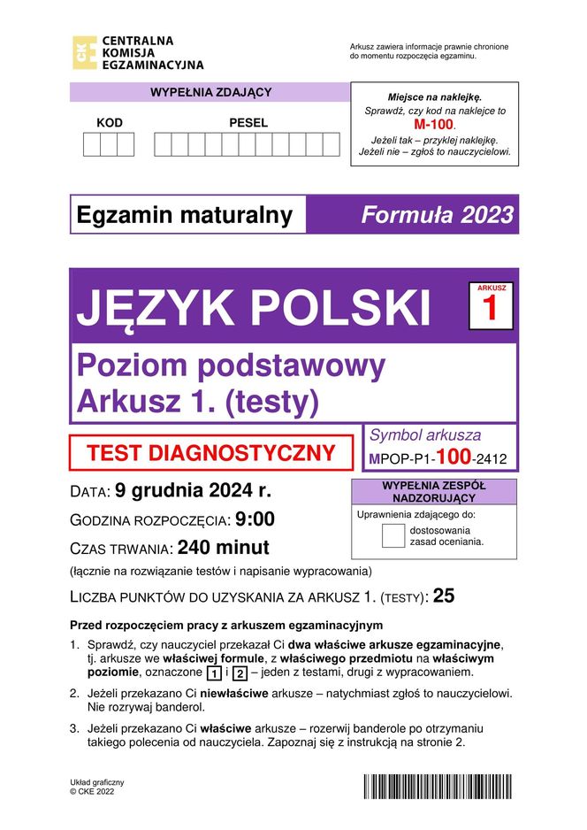 Matura próbna polski 2024 - ARKUSZ CKE