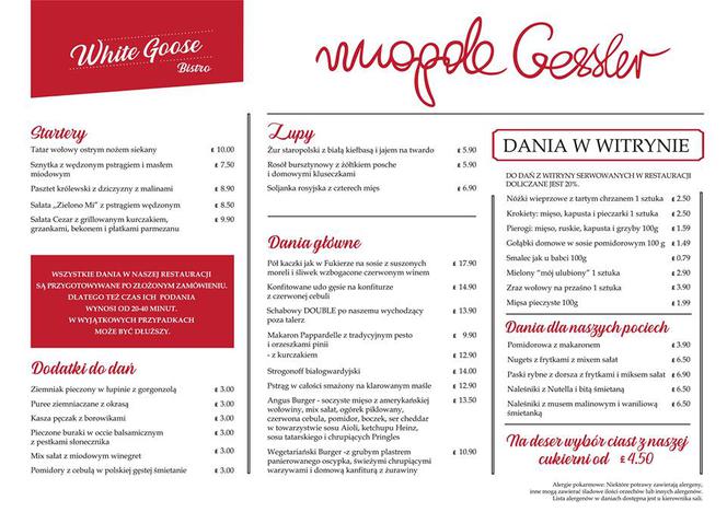 Menu w restauracji Magdy Gessler