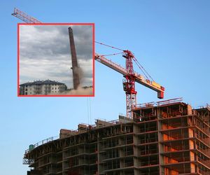 O krok od wielkiej tragedii w Augustowie! 50-metrowy komin runął dosłownie obok bloku
