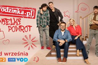 Rodzinka.pl nowy 17 sezon. Natalia (Małgorzata Kożuchowska), Kacperek (Mateusz Pawłowski), Ludwik (Tomasz Karolak), Tomek (Maciej Musiał), Kuba (Adam Zdrójkowski) 