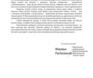 List otwarty wójta Wiesława Pachniewskiego do Prezesa Rady Ministrów