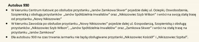 Zmiany w rozkładach jazdy w czasie Jarmarku u Babci Anny dla mieszkańców Nikiszowca