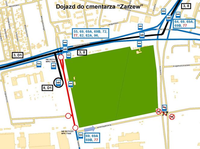 Dojazd do cmentarza na Zarzewie