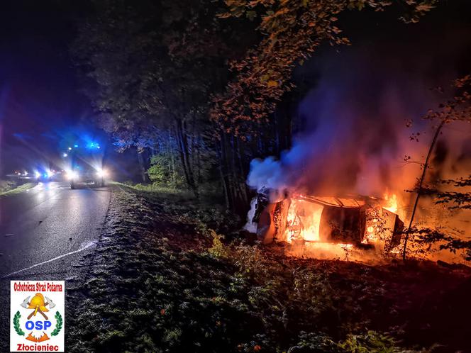 Pożar samochodu na trasie Złocieniec - Siecino.