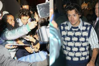 Harry Styles w swetrze w barany nieśmiało pozuje z fanami [ZDJĘCIA]