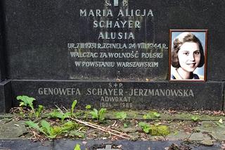 Kolorowe portrety powstańców warszawskich na ich nagrobkach