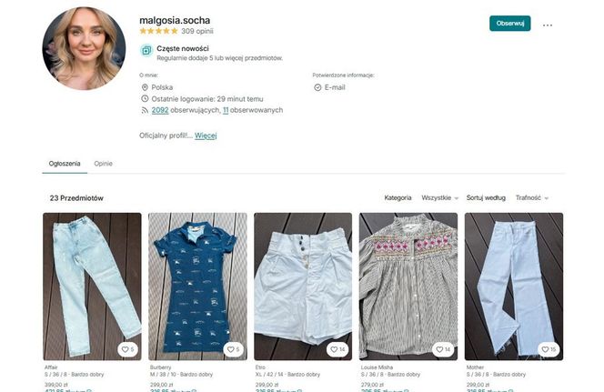 Małgorzata Socha handluje ubraniami 