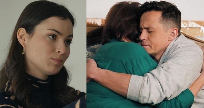 Barwy szczęścia. Weronika (Maria Świłpa), Modrzycka (Elżbieta Kijowska), Błażej (Piotr Ligienza)