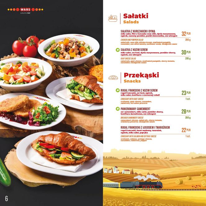 Menu w wagonie restauracyjnym Wars PKP Intercity