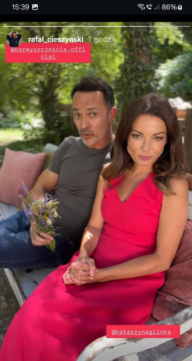 Barwy szczęścia nowy sezon. Rafał Cieszyński (Mariusz), Katarzyna Glinka (Kasia) na planie