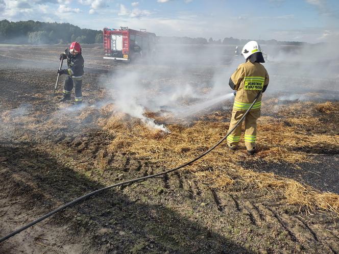 Pożar maszyny rolniczej, rżyska słomy i zboża - Lipowina gm. Braniewo