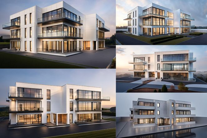 Koncepcyjne widoki modelu wykonane narzędziem AI Visualizer w programie Archicad 28