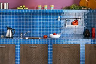 Pomysłowa aranżacja kuchni: kuchnia z mozaiką w kolorze niebieskim