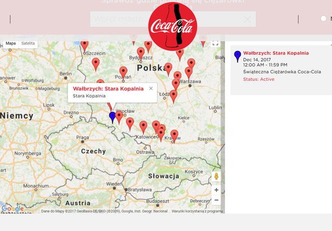 W Wałbrzychu ciężarówka Coca-Coli będzie 14 grudnia
