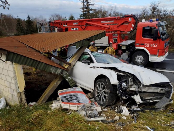 Fatalny wypadek pod Poddębicami. 33-latka z audi staranowała przystanek [ZDJĘCIA].