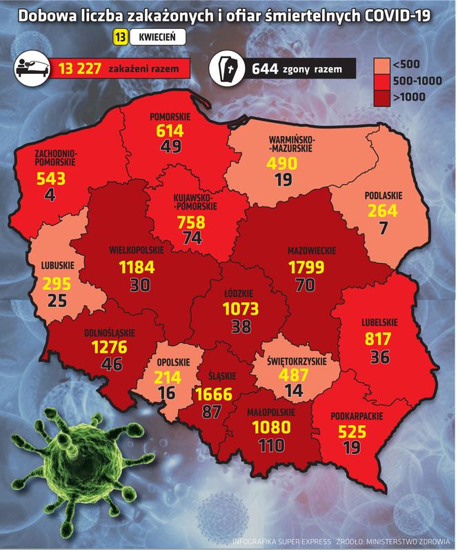 koronawirus w Polsce województwa 13 4 2021