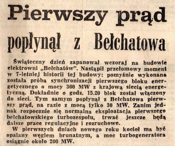 Bełchatów: 39. lat temu z elektrowni POPŁYNĄŁ PIERWSZY PRĄD! Jak wyglądał wtedy energetyczny gigant? 