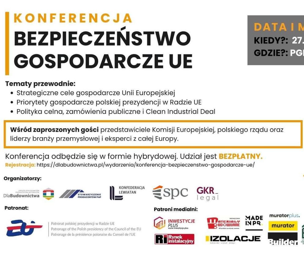 Konferencja „Bezpieczeństwo gospodarcze UE”, organizowana przez Związek Pracodawców Producentów Materiałów dla Budownictwa