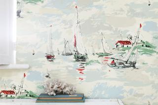 Tapeta w stylu marynistycznym z ręcznymi rysunkami łodzi