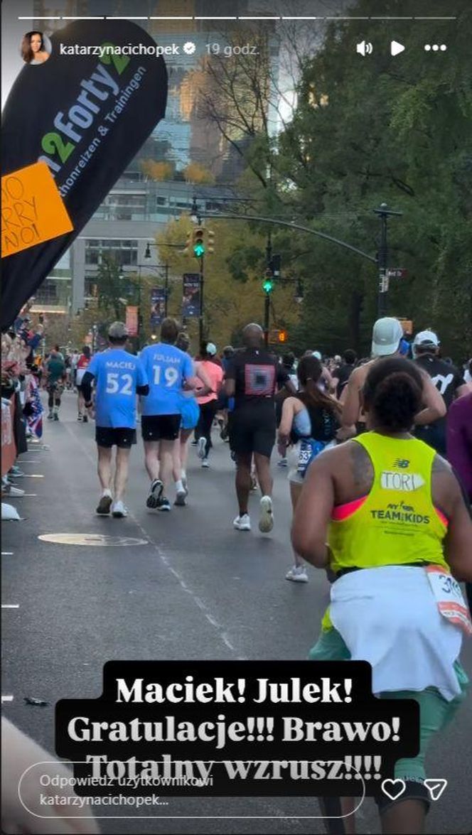 Katarzyna cichopek dopinguje męża na Maratonie Nowojorskim