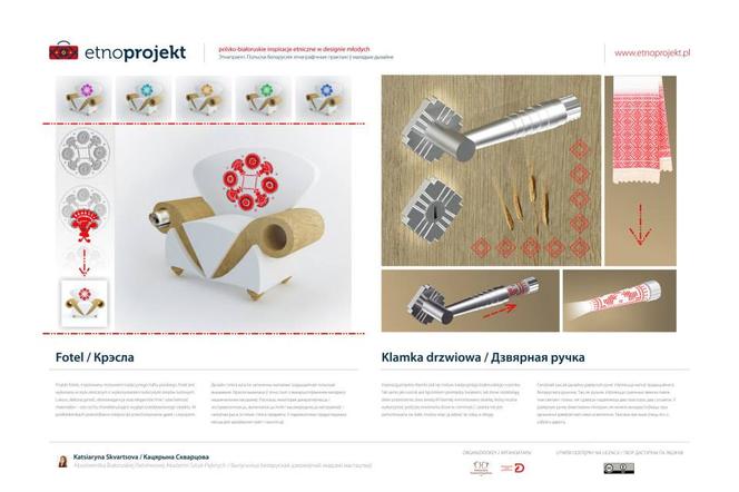Katsiaryna Skvartsova; Fotel; Klamka drzwiowa; Etno-projekt. Polsko-białoruskie inspiracje etniczne w designie młodych