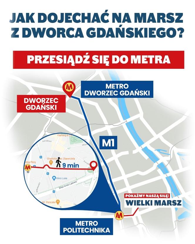Marsz 4 czerwca. Jak dojechać z Dworca Gdańskiego?