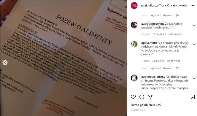 M jak miłość. Komentarze widzów w poście na Instagramie 