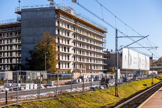 Park linearny na Służewcu w Warszawie pod koniec budowy