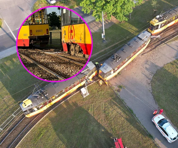 Dwa tramwaje zderzyły się na Bemowie! Oba wyleciały z torów [ZDJĘCIA]