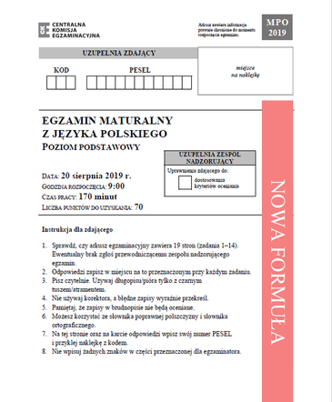 Matura poprawkowa 2019 - POLSKI [ARKUSZE CKE, ZADANIA, ODPOWIEDZI]